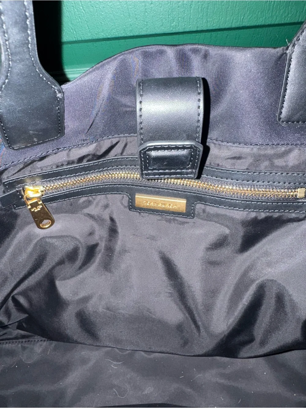 Tory Burch Black Large Nylon Logo Tote with Leather Trim